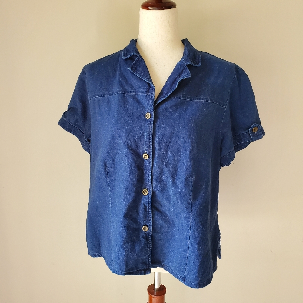 Vintage Short Sleeve Cottagecore 90s XL Button Down Denim
